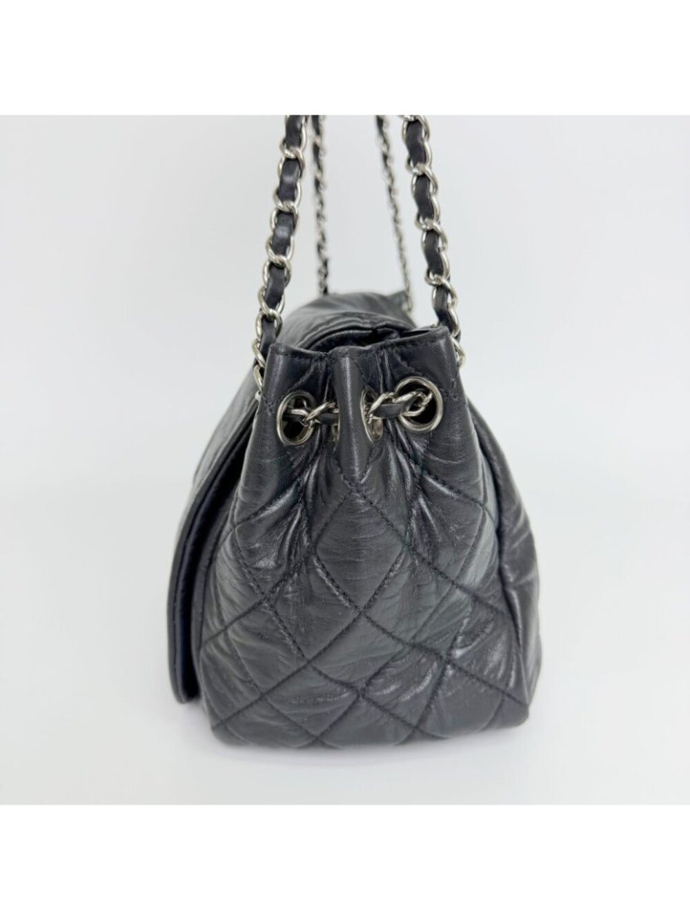 Chanel CC Logo Chain Shoulder Bag Leather Black Silver Vintage - Picture 6 of 16